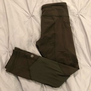 Lululemon dark olive pace rival crops size 4